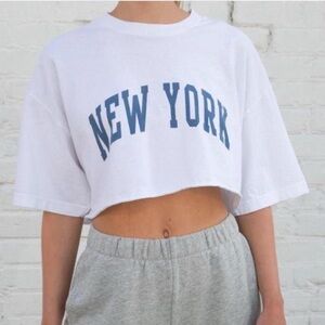 Trendy White Crop Top with Blue Print